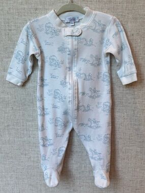 Nellapima Blue Toile Zipper Footie Bodysuit Pajama Baby Boy Nella Pima Cotton